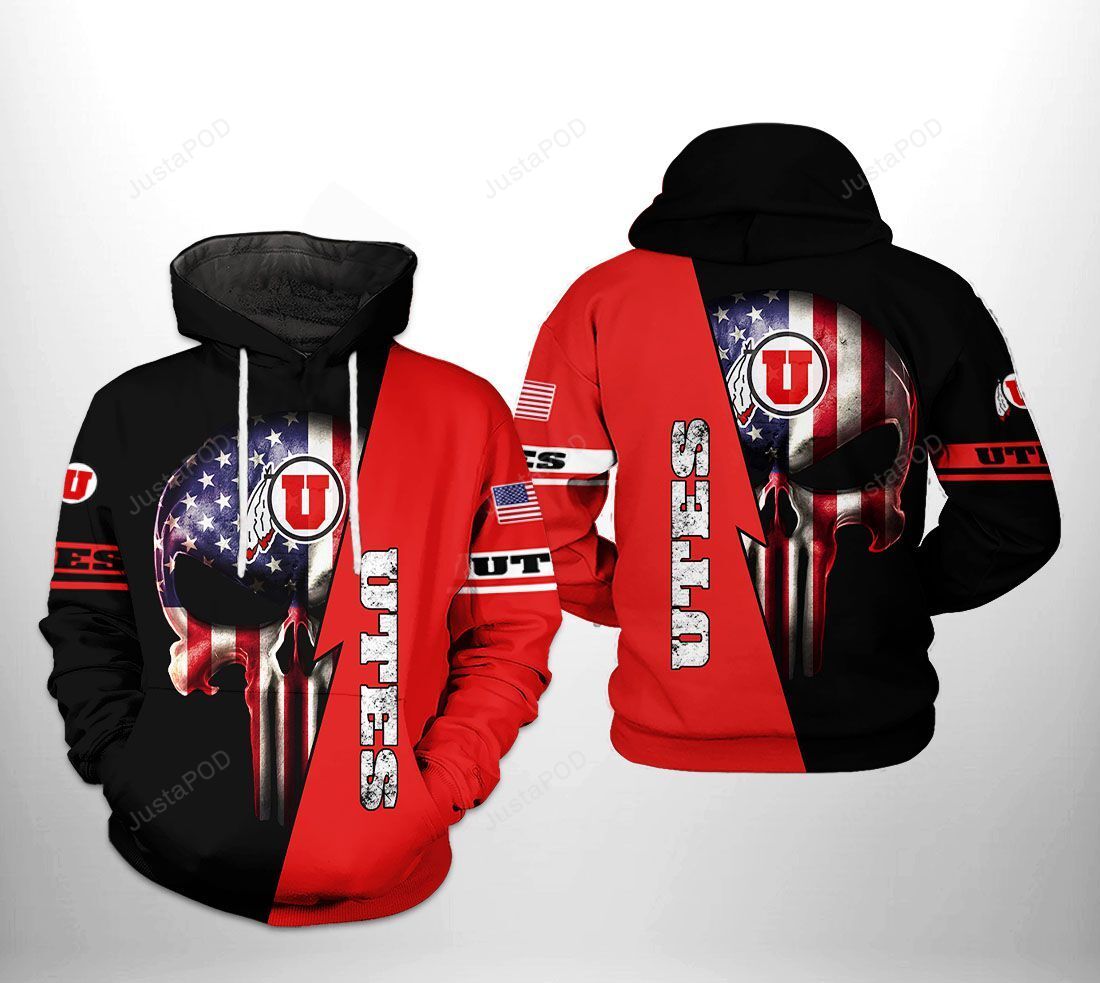 Utah Utes Ncaa Us Flag Skull 3d All Over Print Hoodie Zip-up Hoodie