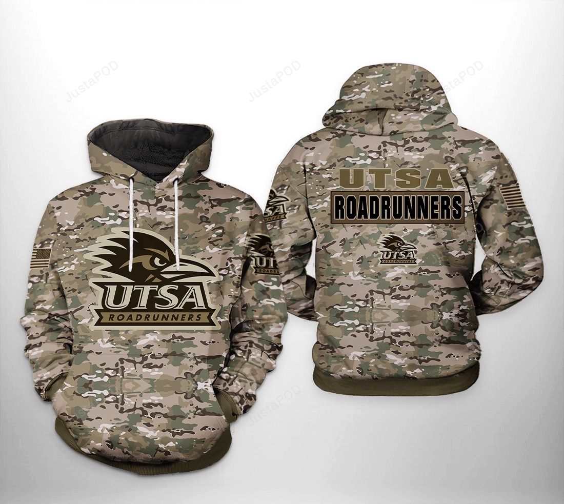 Utsa Roadrunners Ncaa Camo Veteran 3d All Over Print Hoodie Zip-up Hoodie