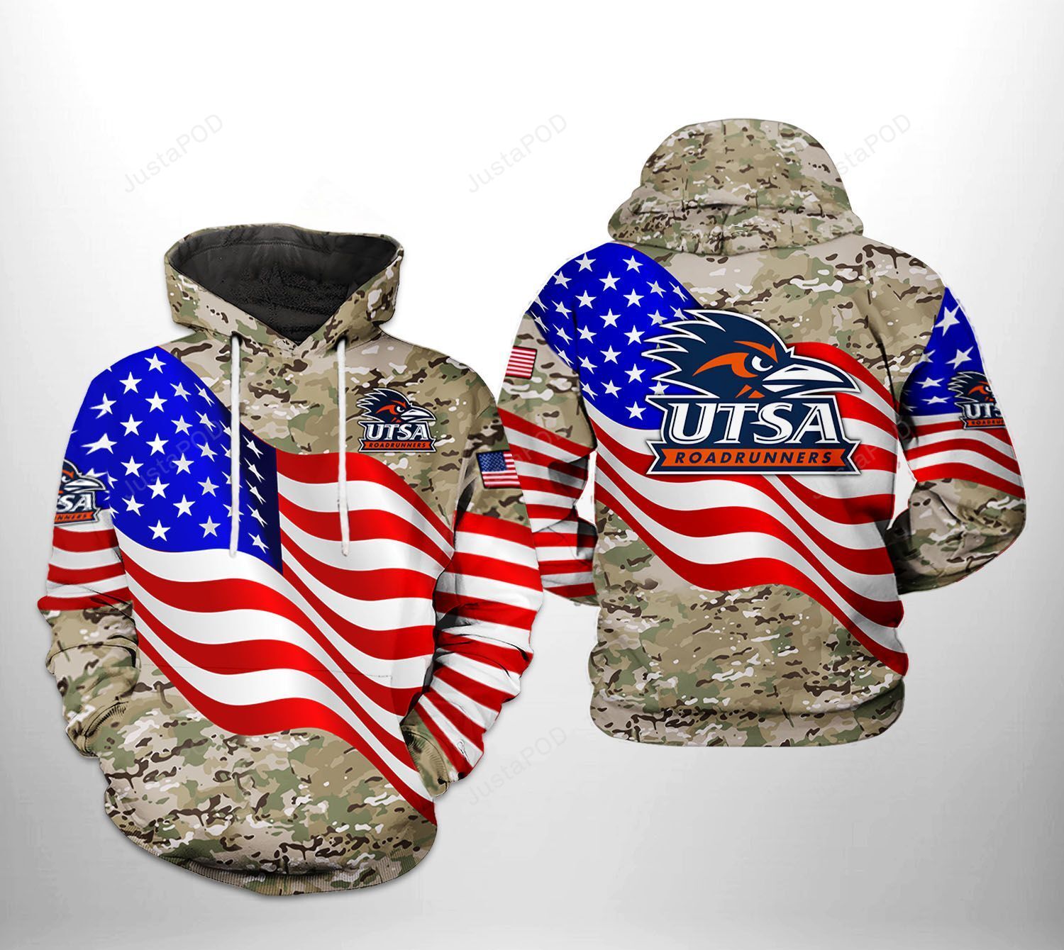 Utsa Roadrunners Ncaa Us Flag Camo Veteran 3d All Over Print Hoodie Zip-up Hoodie