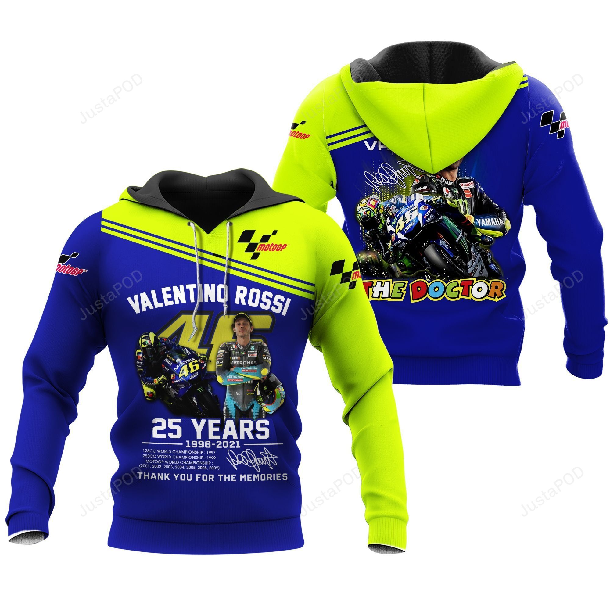 Valentino Rossi Vr46 Navy And Yellow 3d All Over Print Hoodie Zip-up Hoodie