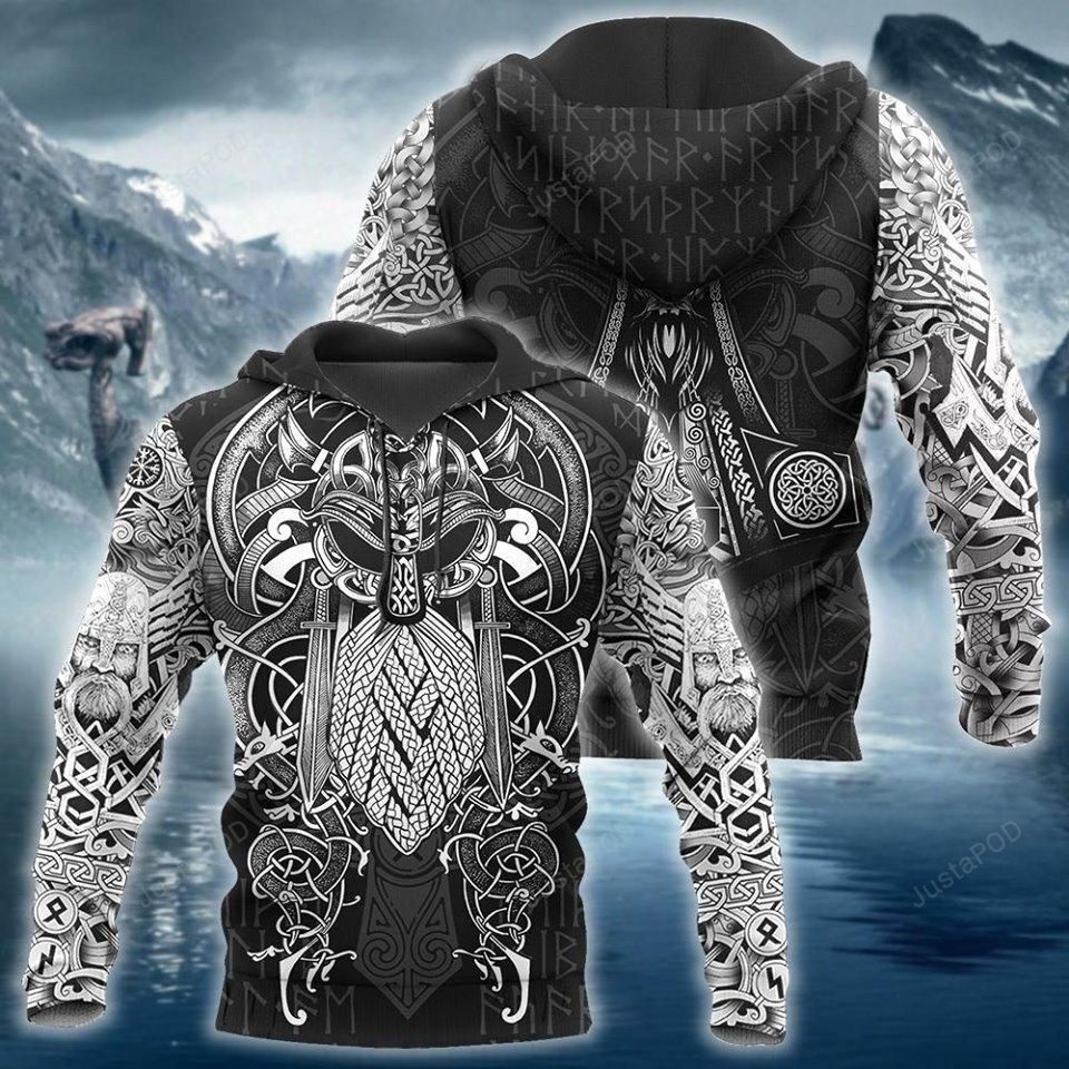 Viking Odin Tattoo Style Printed 3d All Over Printed Hoodie Zip- Up Hoodie