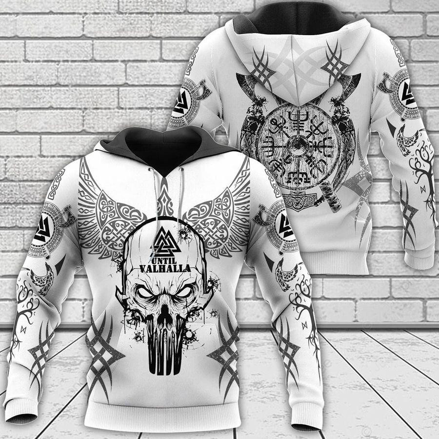 Viking Skull Untill Valhalla 3d All Over Printed Hoodie Zip- Up Hoodie