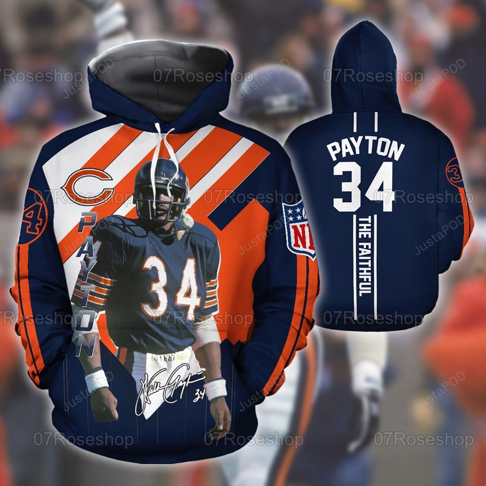 Walter Payton Number 34 Chicago Bears 3d All Over Print Hoodie Zip-up Hoodie