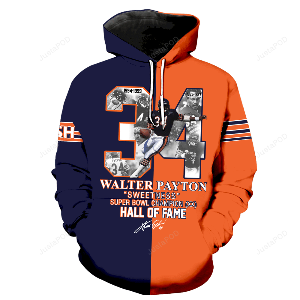 Walter Payton Super Bowl Champion Chicago Bears 3d All Over Printed Hoodie Zip- Up Hoodie