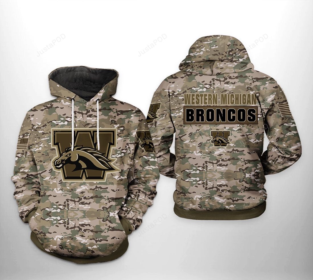 Western Michigan Broncos Ncaa Camo Veteran 3d All Over Print Hoodie Zip-up Hoodie