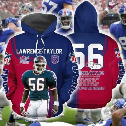 York Giants Lawrence Taylor 56 Signature 3d Printed Hoodie