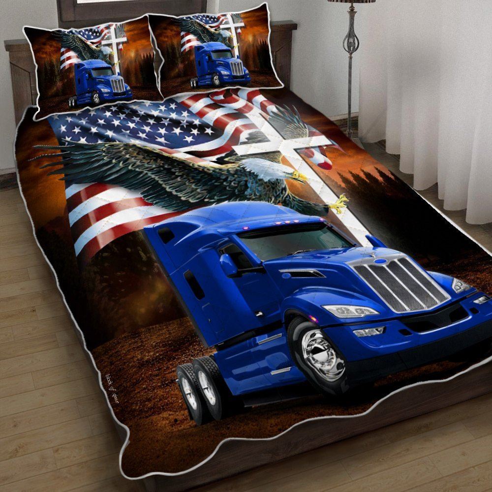 American Eagle Blue Trucker Quilt Bedding Set