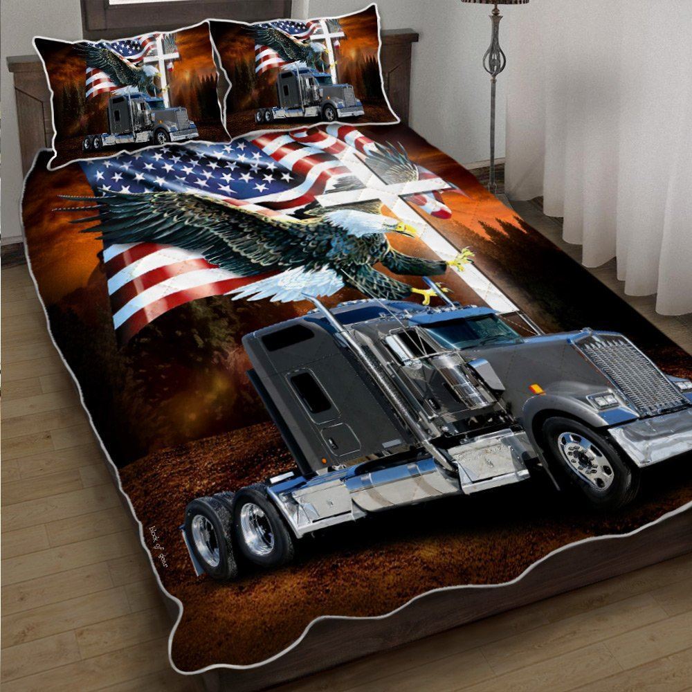 American Eagle Trucker Grey Truck Quilt Bedding Set