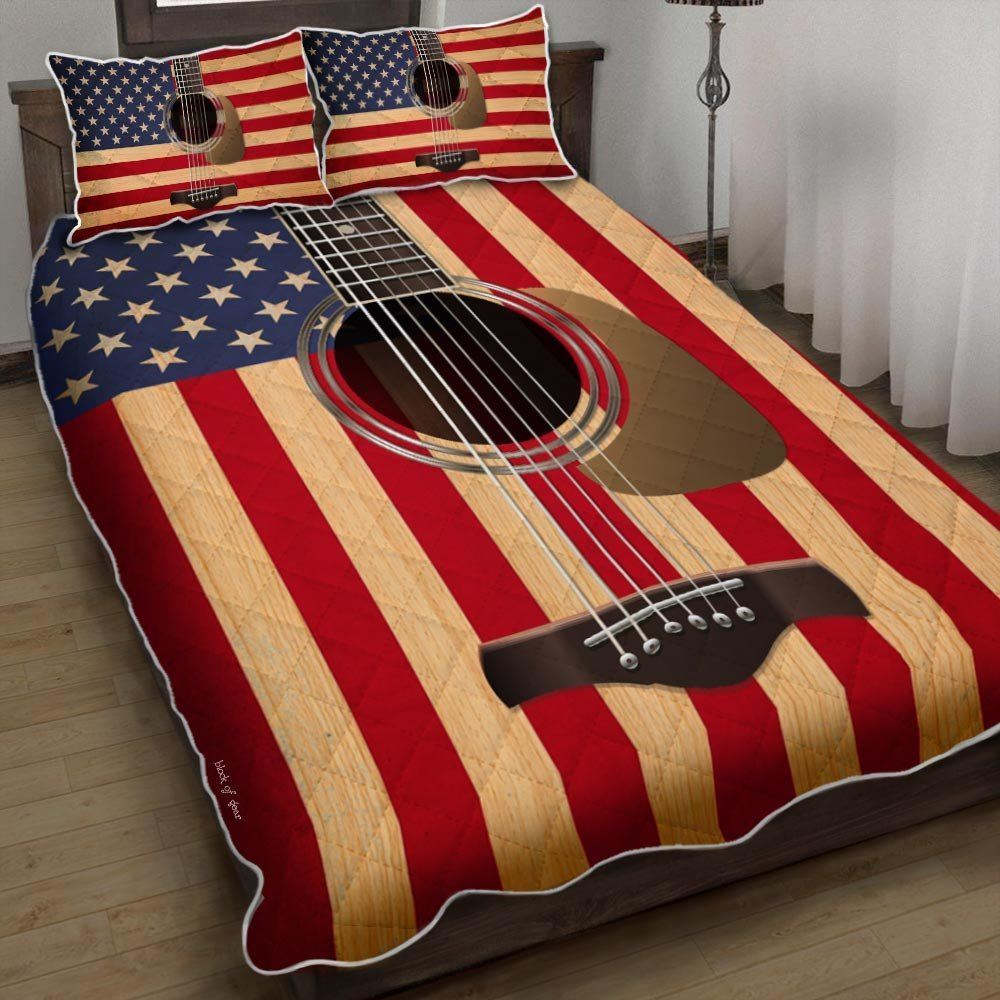 American Us Guitar Quilt Bedding Set