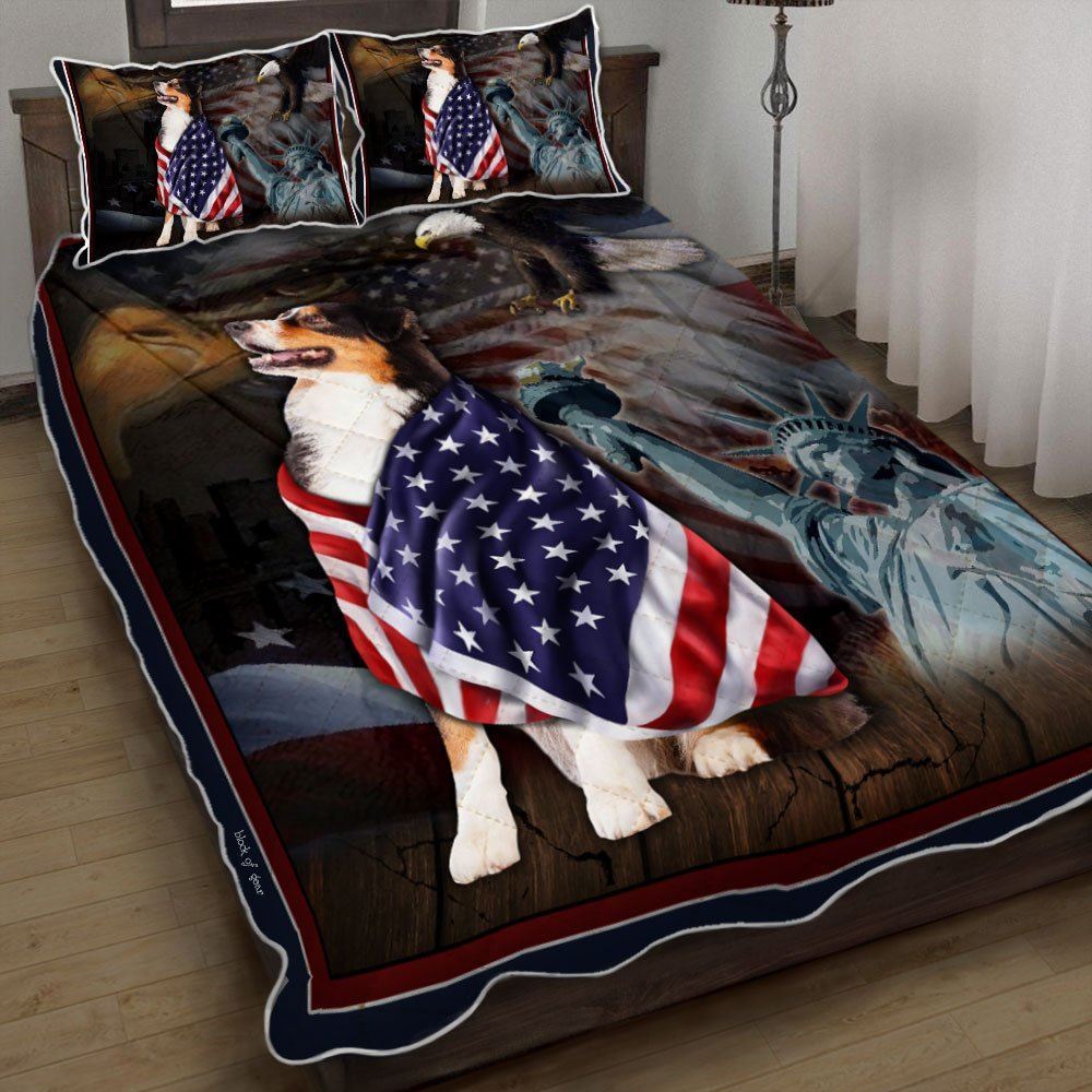 Australian Shepherd Dog American Patriot Quilt Bedding Set