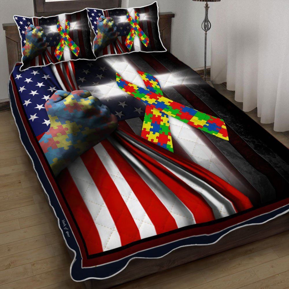 Autism Awareness Cross Quilt Bedding Set