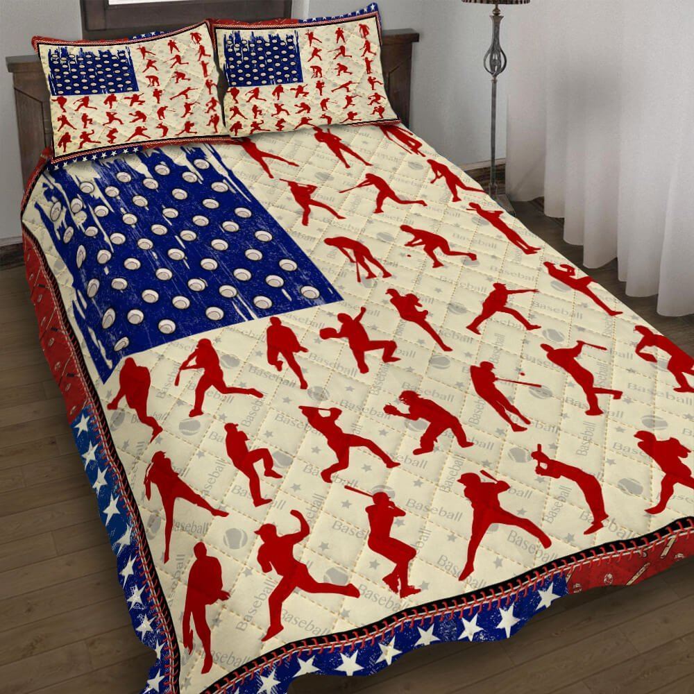 Baseball American Flag Quilt Bedding Set