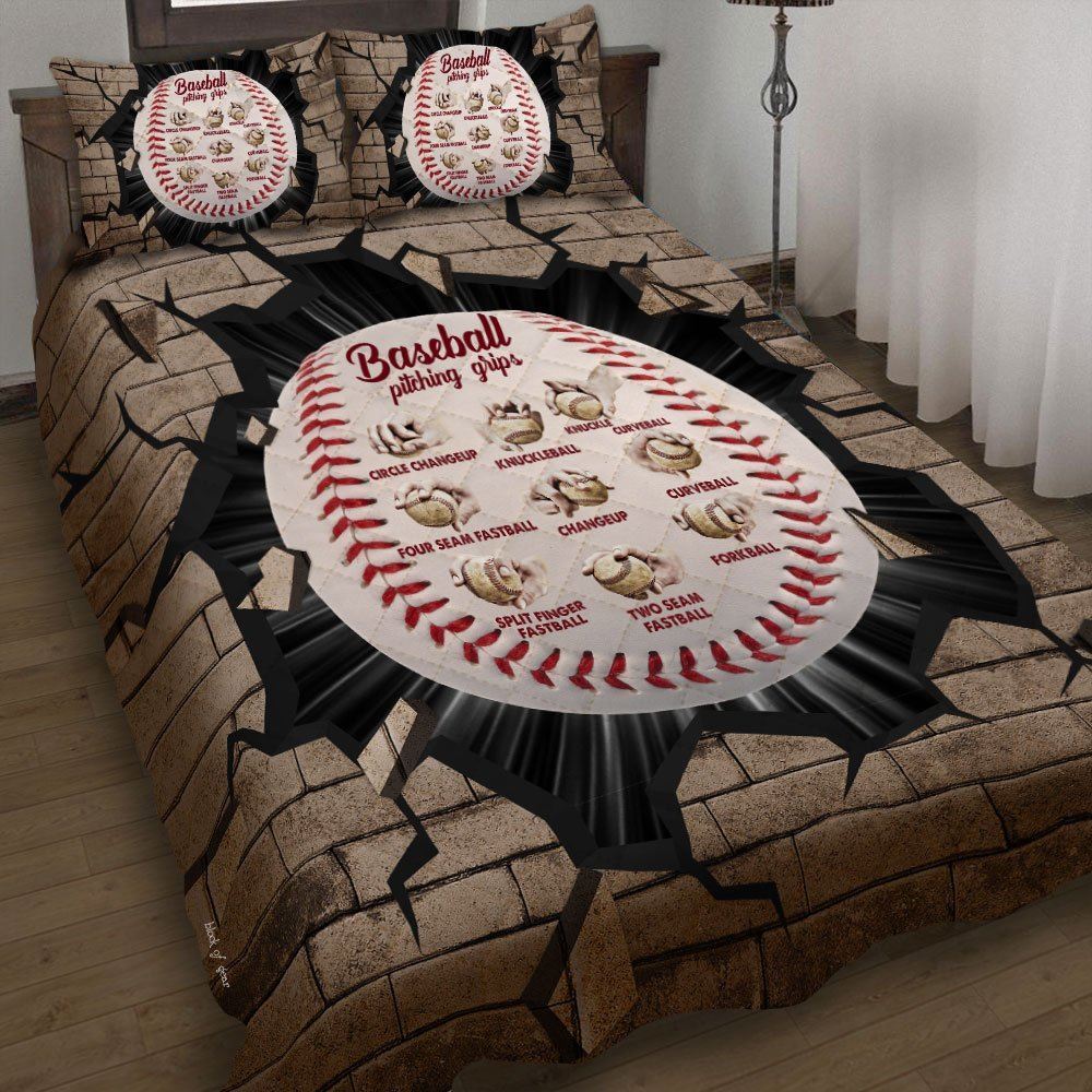 Baseball Pitching Grips Quilt Bedding Set-72v6x