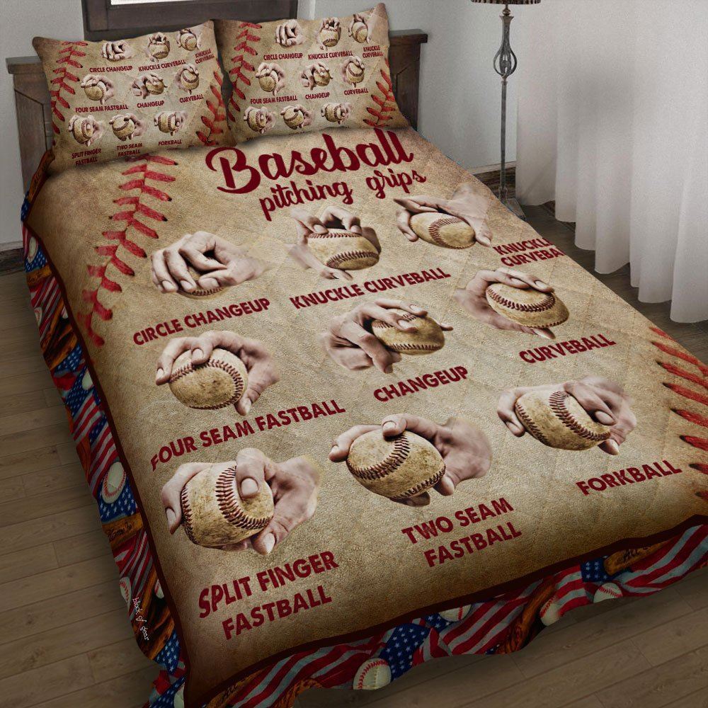 Baseball Pitching Grips Quilt Bedding Set