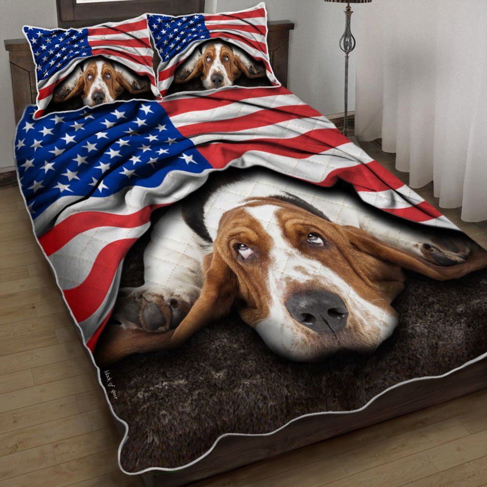 Basset Hound American Patriot Quilt Bedding Set