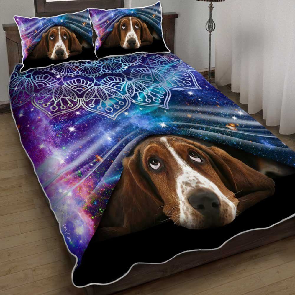 Basset Hound Night Galaxy Mandala Quilt Bedding Set