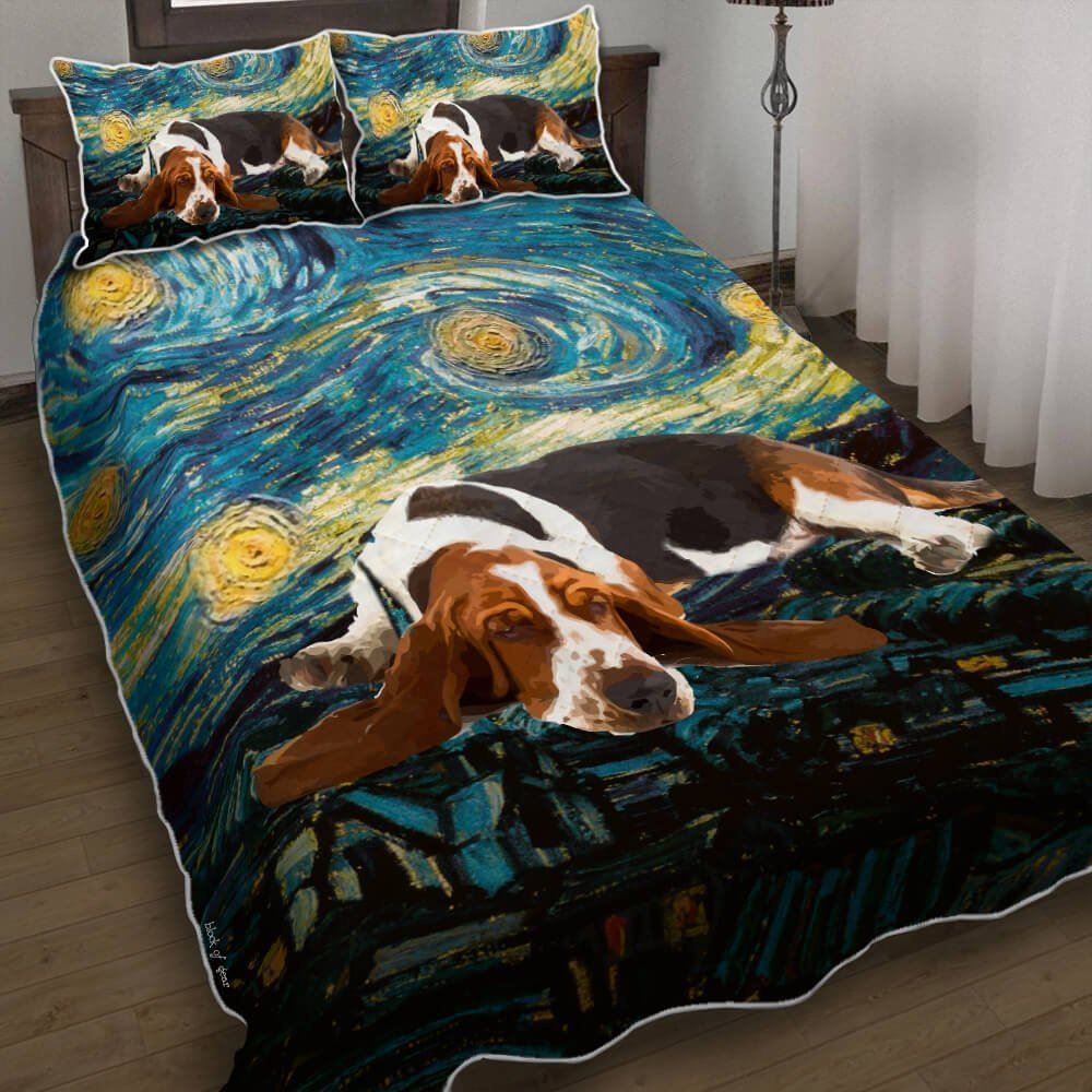 Basset Hound Starry Night Quilt Bedding Set