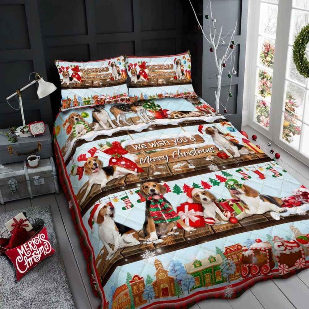 Beagle Christmas Quilt Bedding Set