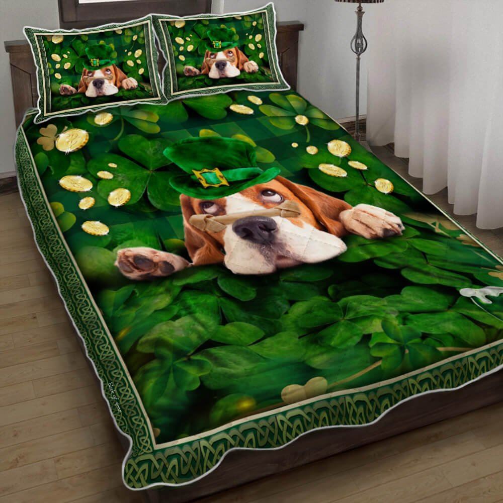 Beagle Shamrock St Patricks Day Quilt Bedding Set