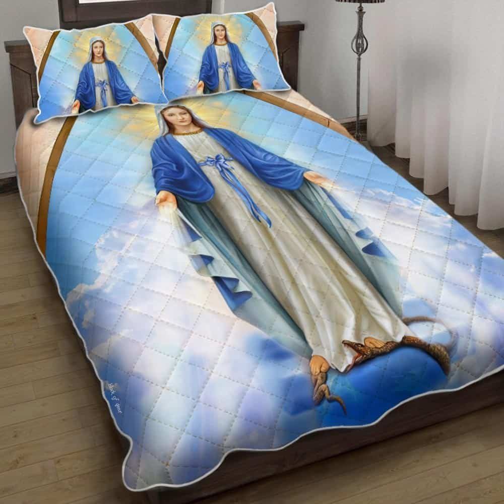 Beautiful Lady Mary Mother Of Christ Quilt Bedding Set