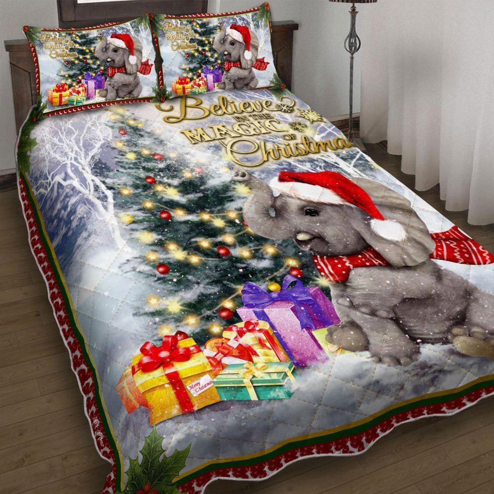 Believe In The Magic Of Christmas Elephant Christmas Quilt Bedding Set