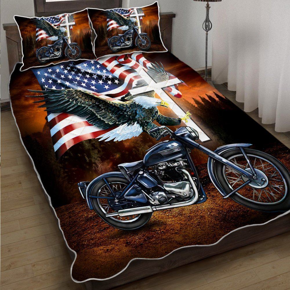 Biker Bed Set Jesus American Eagle Motorbike Quilt Bedding Set Trn1245qs-xnuiz