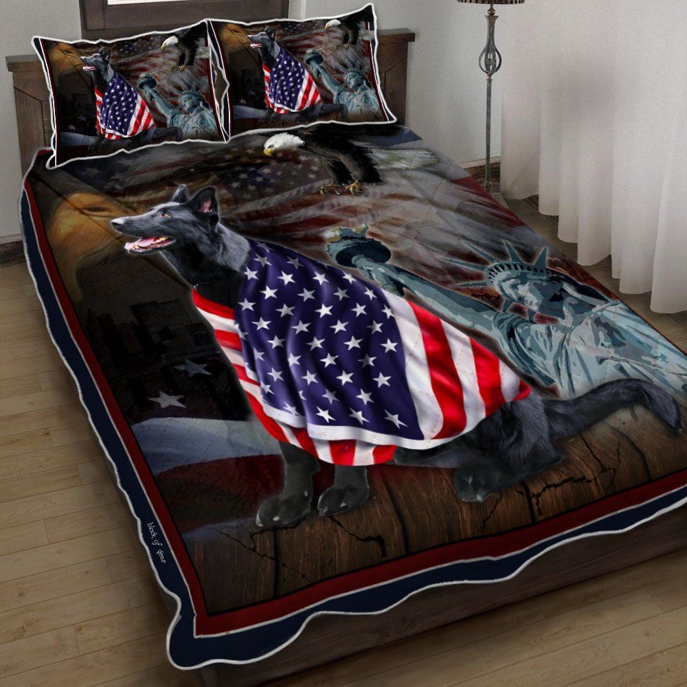 Black German Shepherd American Patriot Quilt Bedding Set