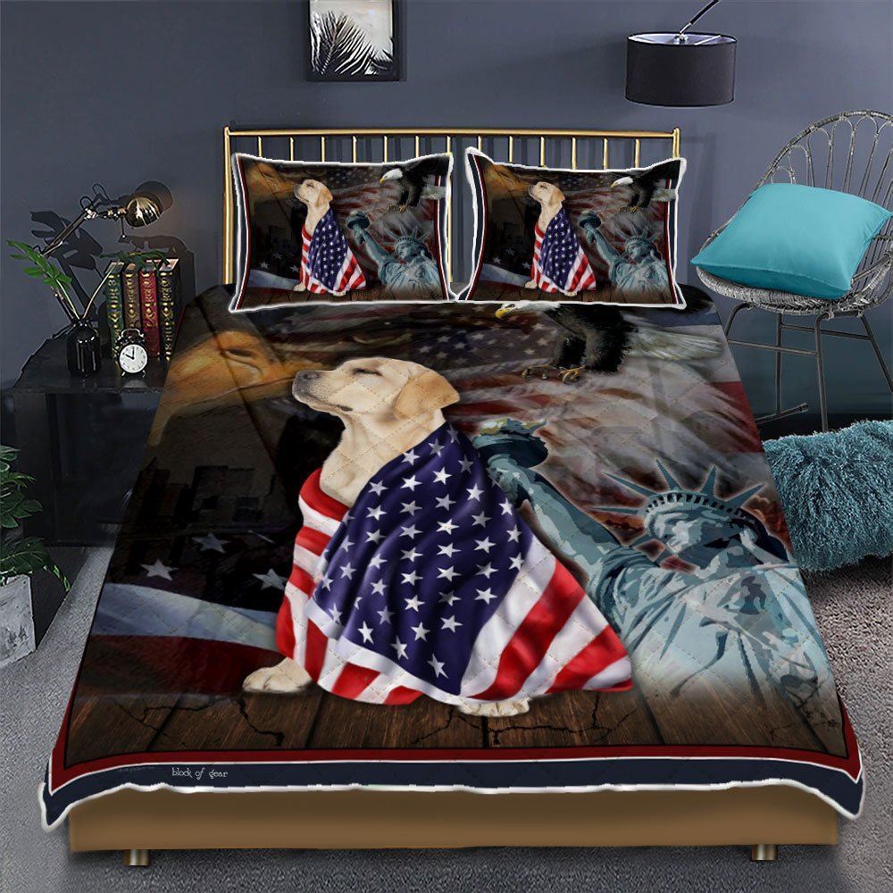 Black Labrador Retriever American Patriot Quilt Bedding Set