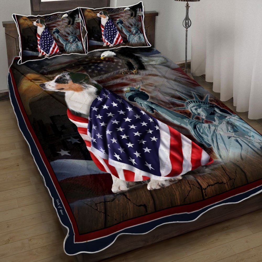 Border Collie American Patriot Quilt Bedding Set