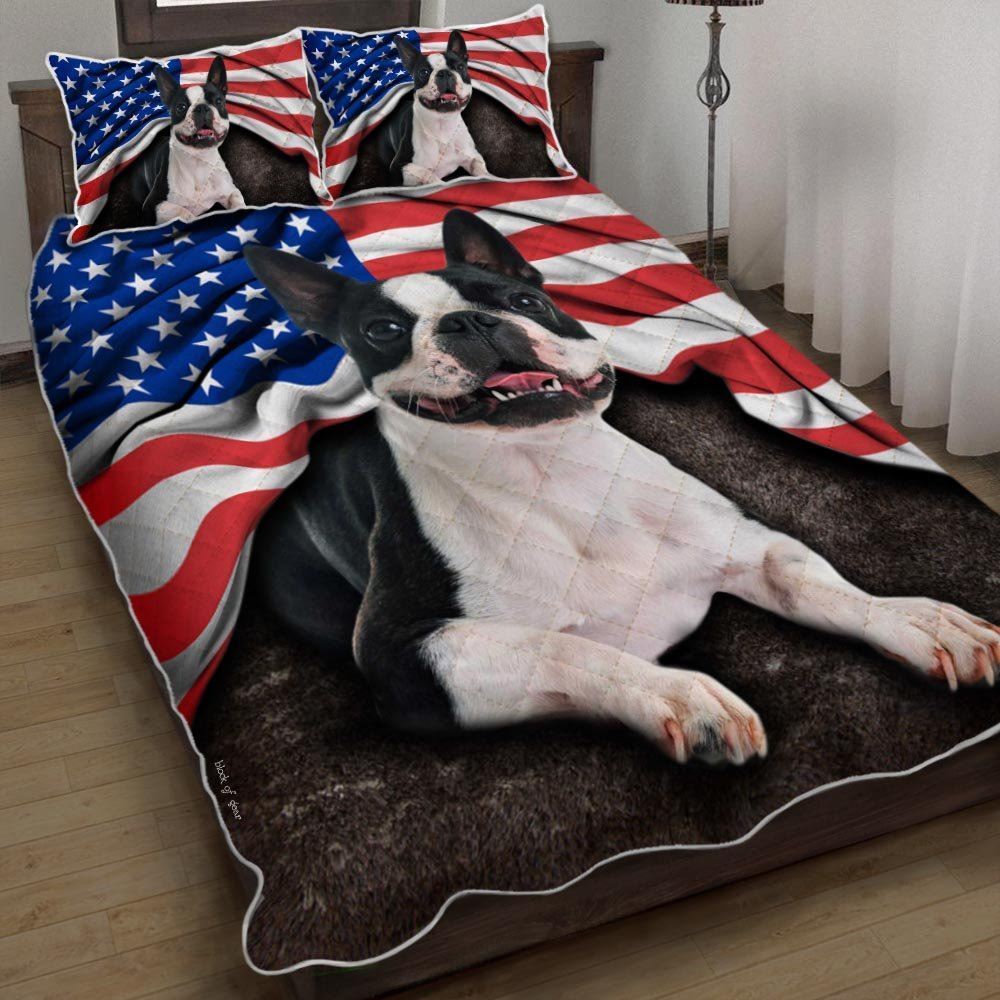 Boston Terrier American Patriot Quilt Bedding Set