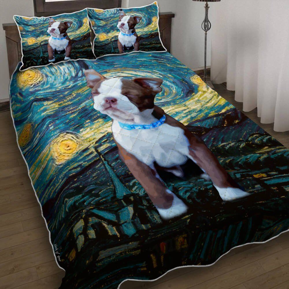 Boston Terrier Starry Night Quilt Bedding Set