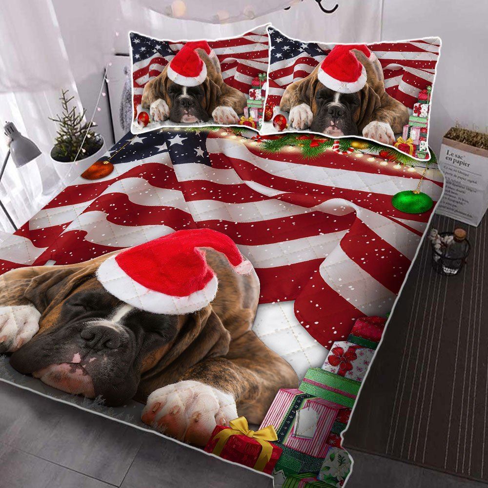 Boxer Dog Christmas Quilt Bedding Set Lha1916qs