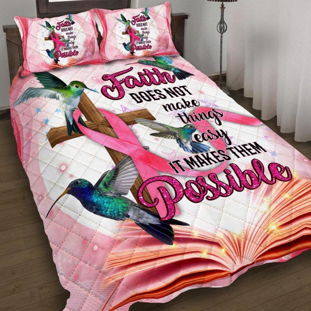 Breast Cancer Awareness Hummingbird Quilt Bedding Set