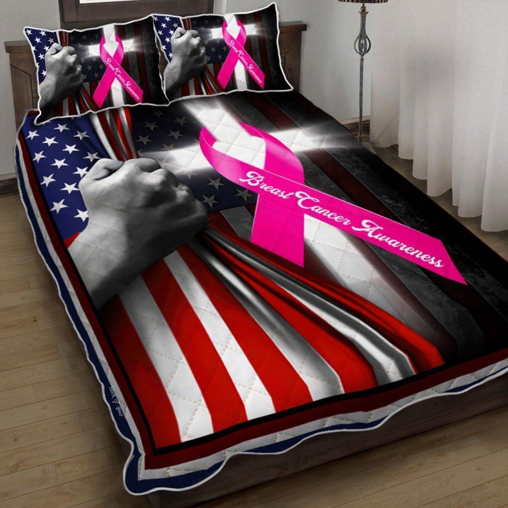 Breast Cancer Awareness Quilt Bedding Set Breast Cancer Ribbon Bedding Set Qnn528qsv1