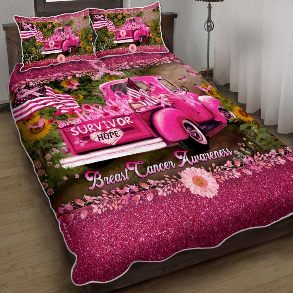 Breast Cancer Awareness Quilt Bedding Set Survivor Hope Truck Qnn538qs