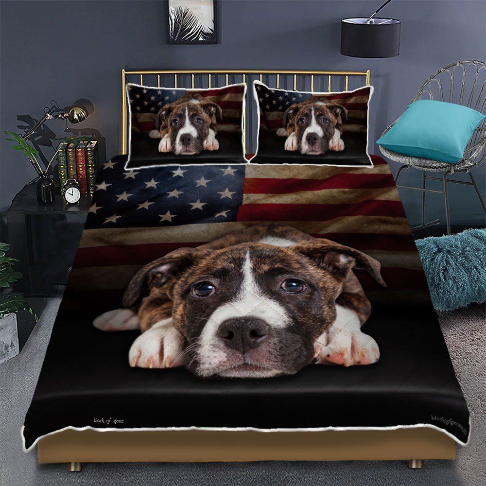 Brindle And White Pitbull Quilt Bedding Set