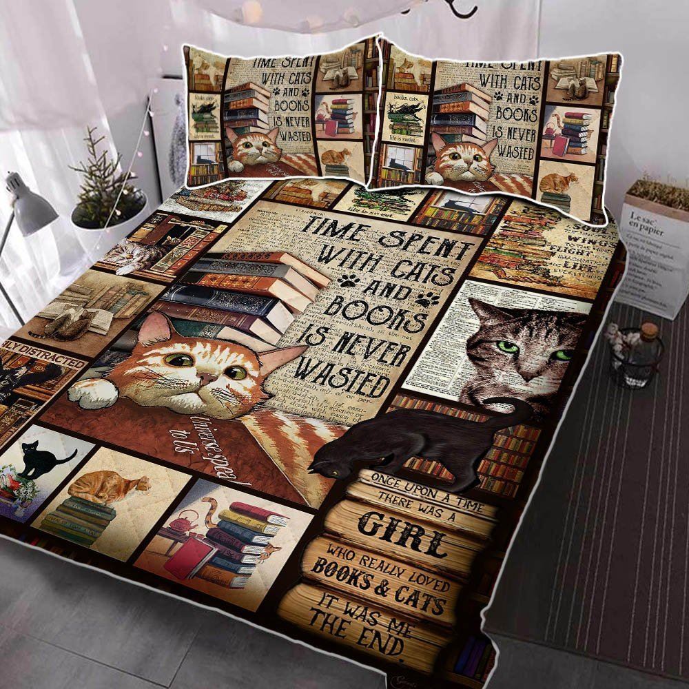 Cats And Books Quilt Bedding Set Thh3489qs