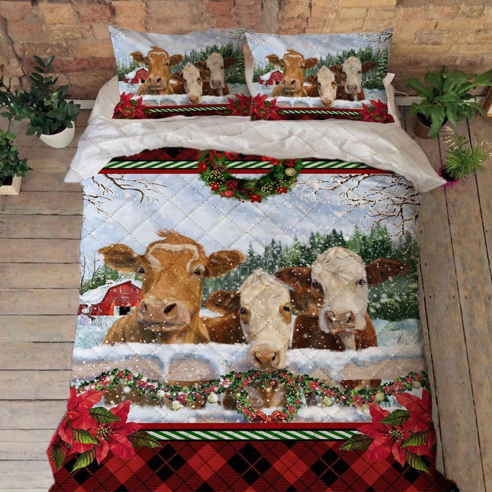 Cattle Bedding Merry Christmas Cattle Cow Quilt Bedding Set Trn1517qs