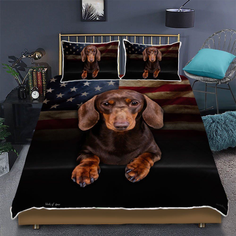 Chocolate And Tan Dachshund Quilt Bedding Set