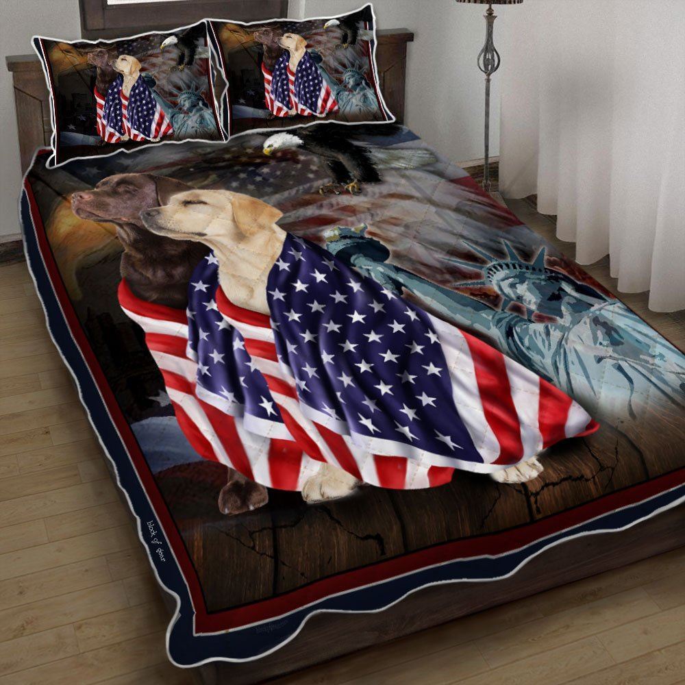 Chocolate And Yellow Labrador Retriever American Patriot Quilt Bedding Set