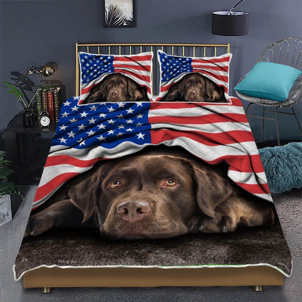 Chocolate Labrador American Patriot Quilt Bedding Set