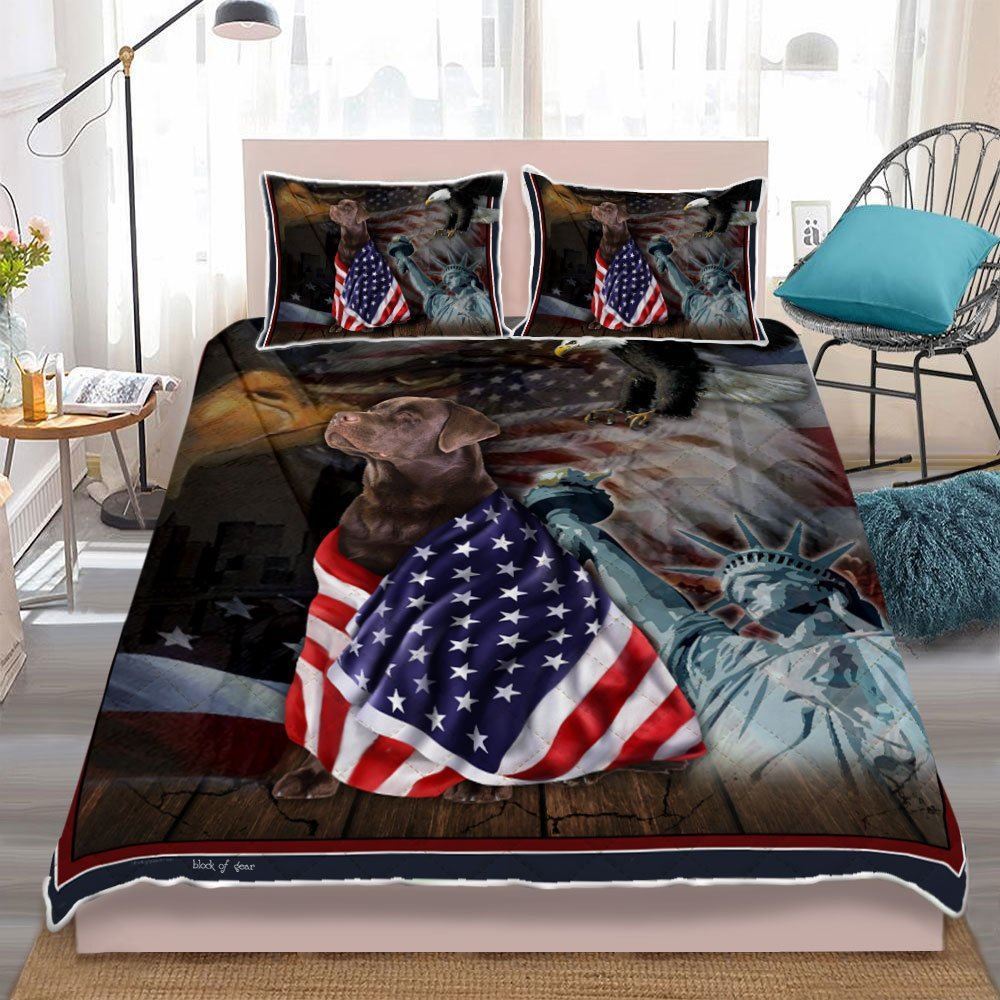 Chocolate Labrador Retriever American Patriot Quilt Bedding Set