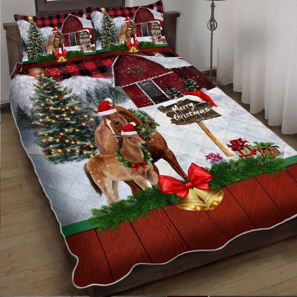 Christmas Bedding Merry Christmas Horses Quilt Bedding Set Trn1452qs