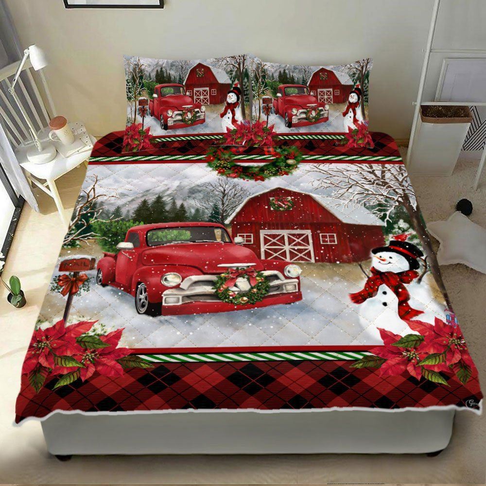 Christmas Bedding Red Truck Christmas Farmhouse Quilt Bedding Set Trn1511qs