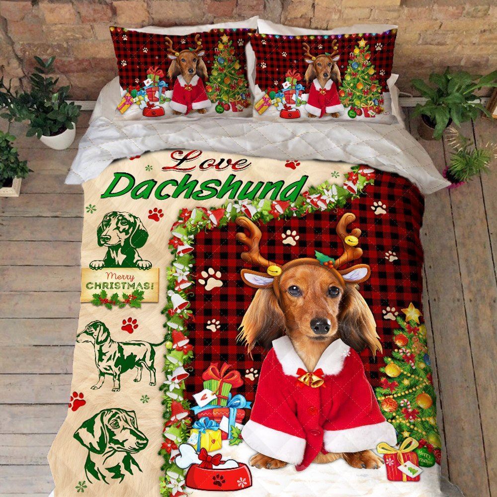 Christmas Dachshund Quilt Bedding Set Mlh2006qs