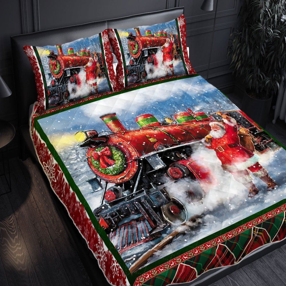 Christmas Train With Santa Claus Quilt Bedding Set Qnn604qs