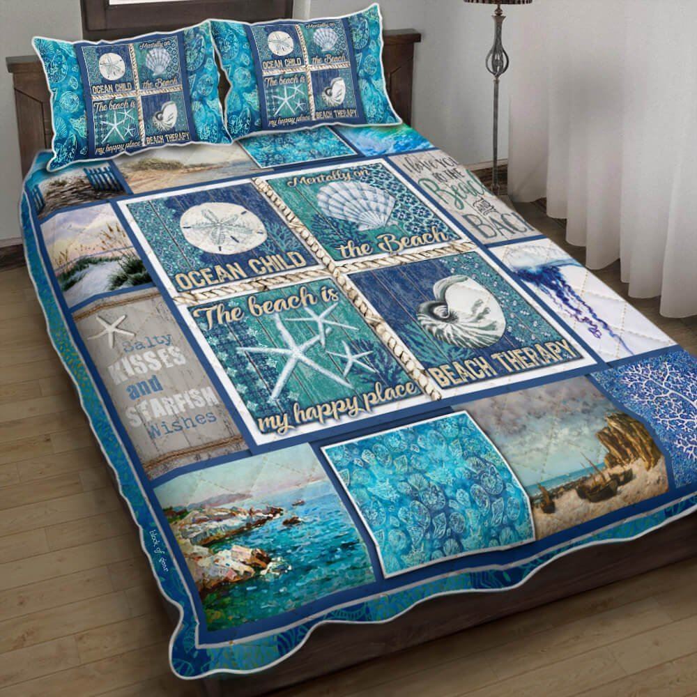 Coastal Art The Beach Is My Happy Place Quilt Bedding Set Pn098t2qs