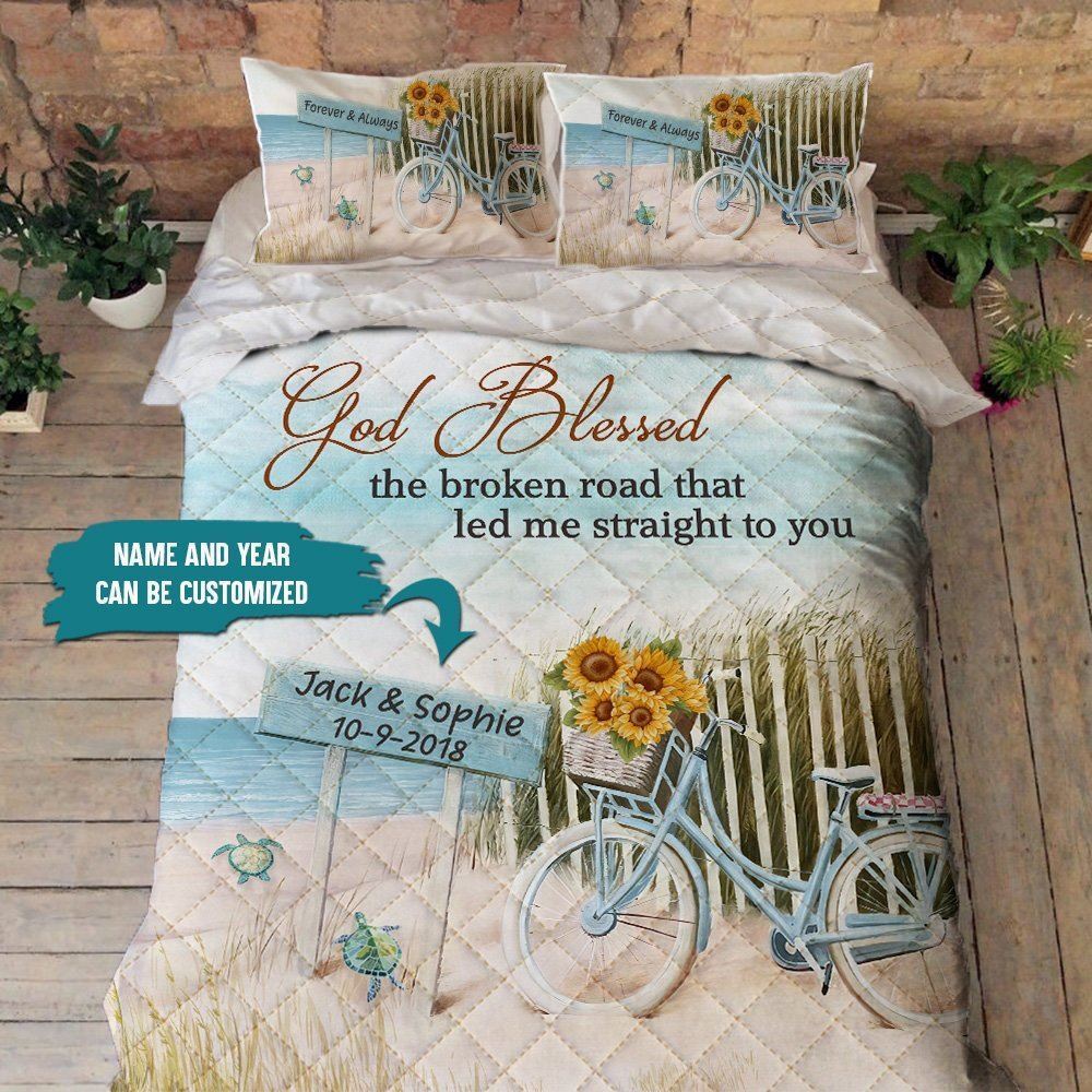 Coastal Bedding Personalized Couple Beach Quilt Bedding Set God Blessed The Broken Road Trn1261qsct