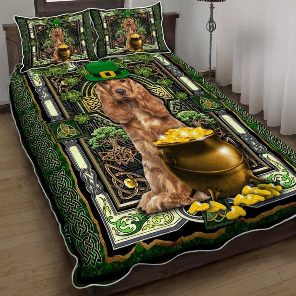 Cocker Spaniel Shamrock Irish Celtic Cross Quilt Bedding Set