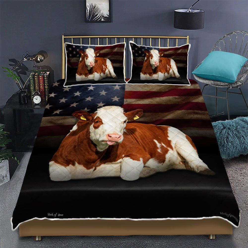 Cow American Flag Quilt Bedding Set